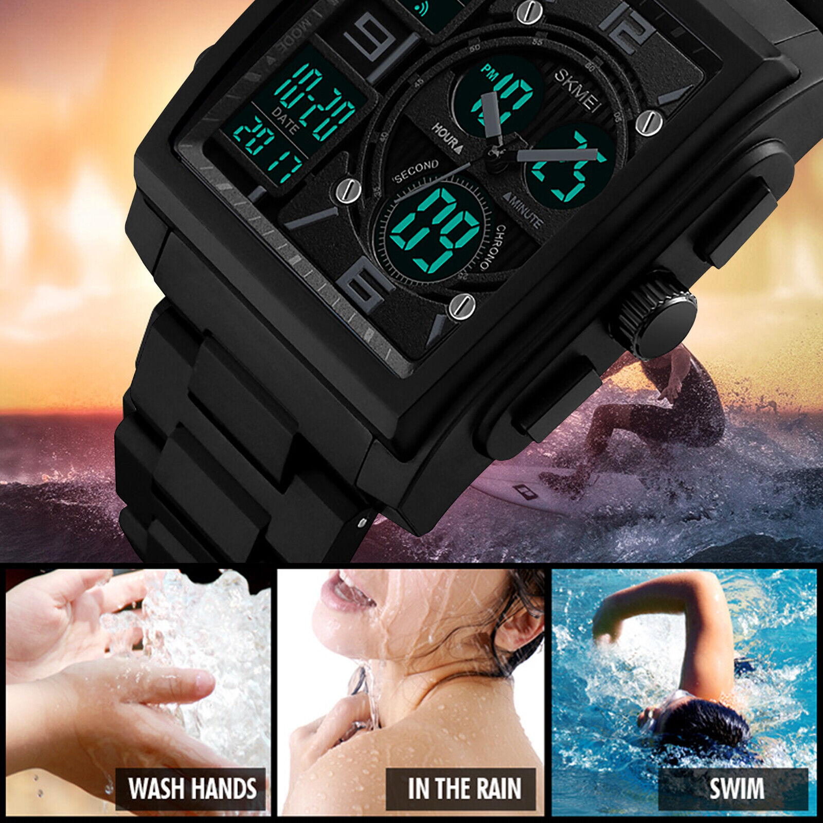 Men's Military Sport Watch with LED Analog Chronograph