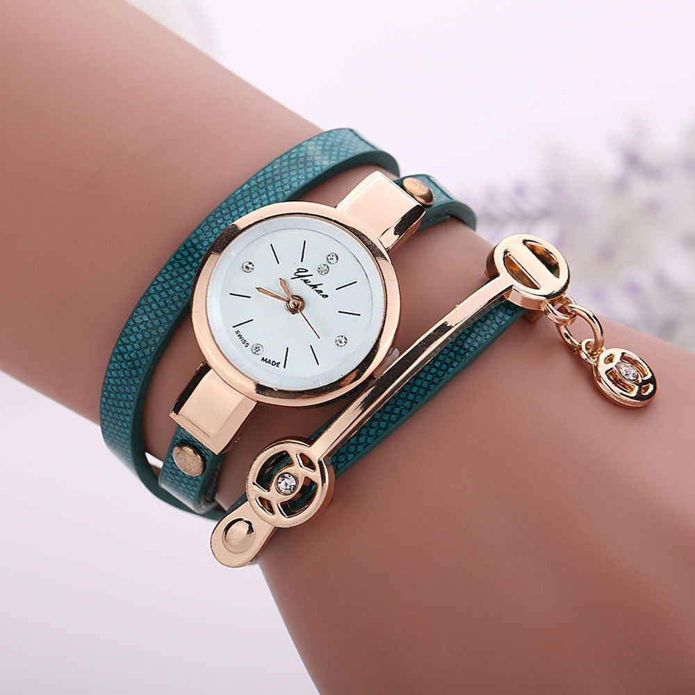 Women's Stainless Steel Leather Bracelet Fashion Wristwatch