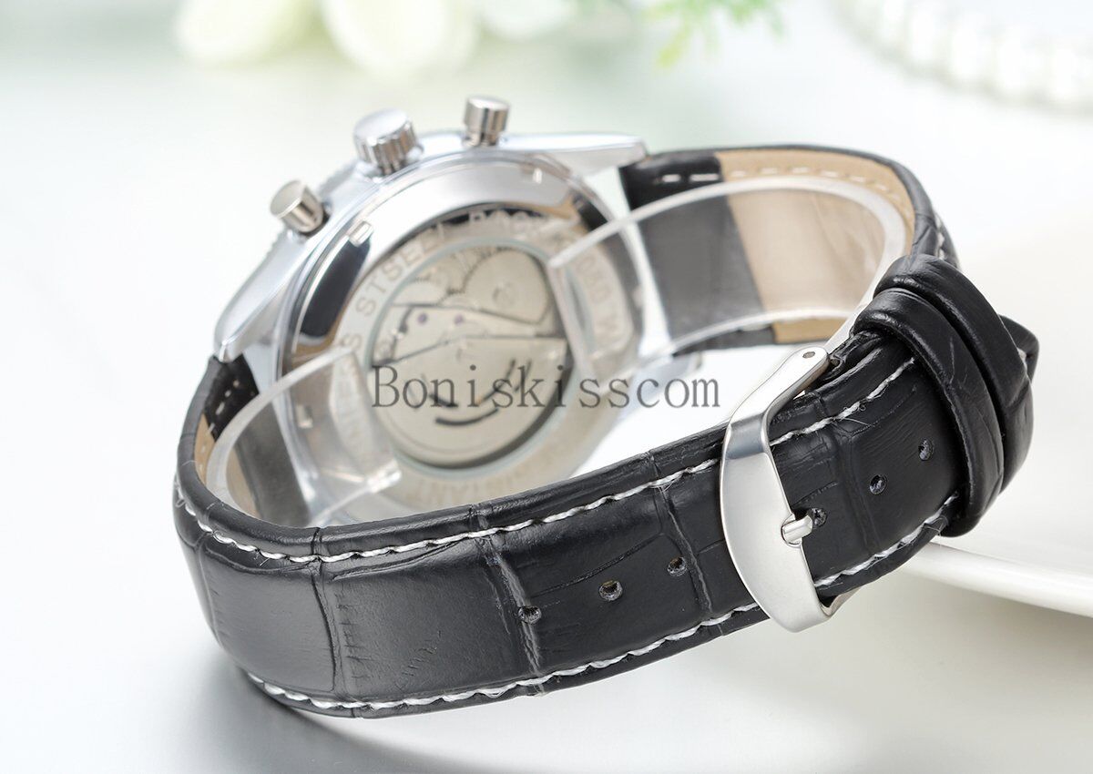 Men's Skeleton Automatic Mechanical Watch with Leather Band