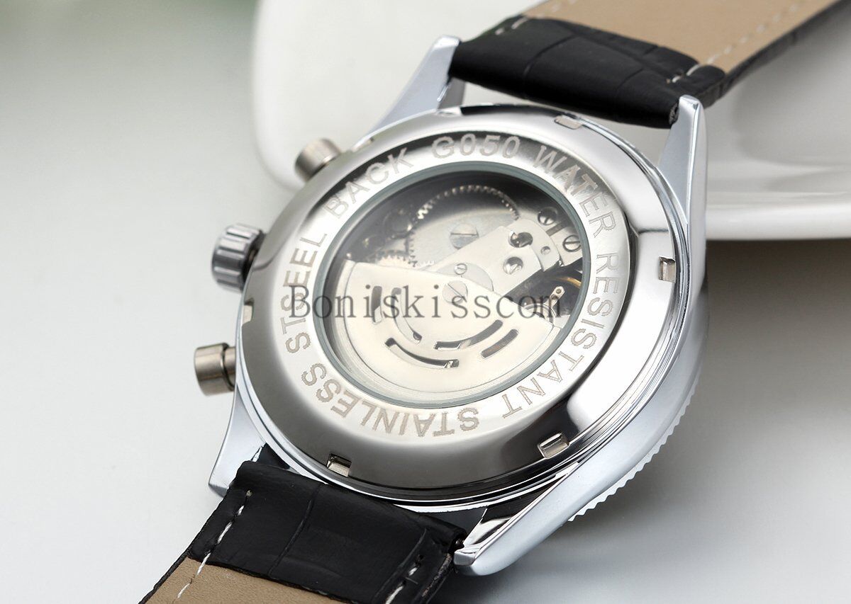 Men's Skeleton Automatic Mechanical Watch with Leather Band
