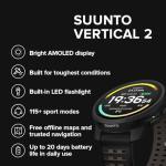 SUUNTO Vertical 2 GPS Sport Watch, Bright 1.5” AMOLED Touchscreen, LED Flashlight, 20-Day Battery Life, Offline Maps, Training Metrics & Recovery Insights, Dual-GNSS, 115+ Sport Modes, Black