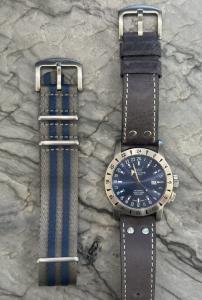 Glycine Airman Purist 46 Blue Sunray Dial, Leather & Nato Straps