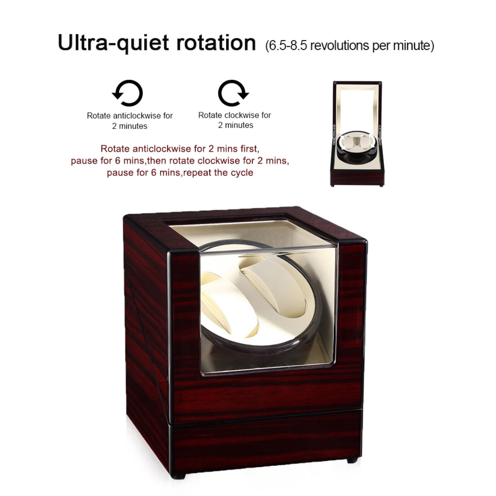 Wooden Watch Winder Case Box, 2 Slots