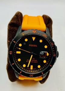 Vintage Fossil Black PVD  Men’s Watch Orange  Silicone Band  Excellent Condition