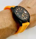 Vintage Fossil Black PVD  Men’s Watch Orange  Silicone Band  Excellent Condition