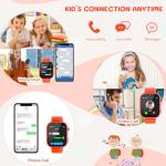 OKYUK Kids Smart Watch Gift for Girls Age 5-12, 4G Kids Watch 47 Games, HD Touch Screen Two-Way Calling Feature, School Settings, SOS, Birthday Gift for Boys and Girls Ages 7 8 9 10 (Orange)