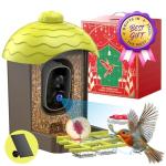 Smart Bird Feeder with Camera Outdoor: 2K Wild Bird Watching Video Cam - Unique Gifts for Nature Lover - Birds House Window at Garden IP66 Solar Charged & Squirrel-Proof Alarm