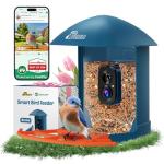 Smart Bird Feeder with Camera, 2K HD Birdwatching Camera with AI Identify Bird Species & Solar Panel, Auto Video Capture & Instant Notifications, Ideal Gifts for Lover, Deep Blue