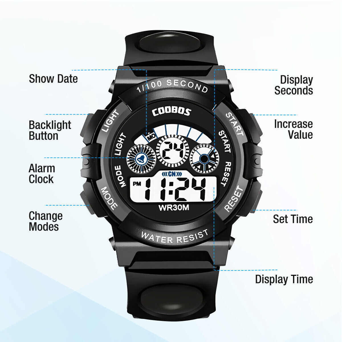 Men's Large Face LED Screen Sports Watch