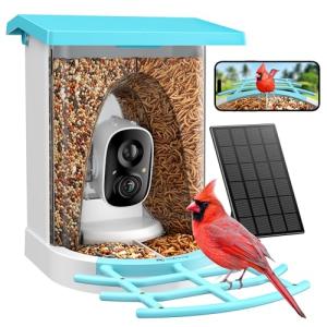 Smart Bird Feeder with Camera, 2K HD, Dual Granary, AI Identify 16,000+ Birds, Auto-Capture, Motion Detection, 5W Solar, 170° Wide View, Ideal Gift for Birds Lovers, Outdoor Bird Watching.
