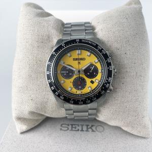 Seiko Men New Prospex Speedtimer Solar Yellow Dial SSC929 Stainless Watch 41.4mm