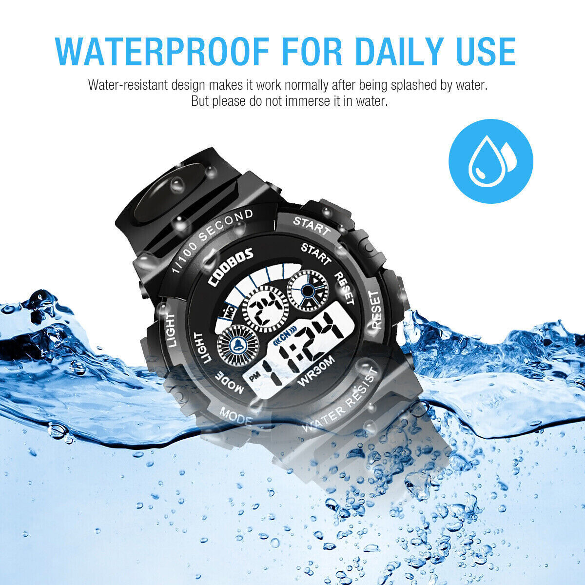 Men's Large Face LED Screen Sports Watch