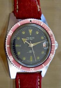 Vintage Jumbo Swiss Pesag Automatic Dive Watch - "Ghost" Red Bezel & Serviced