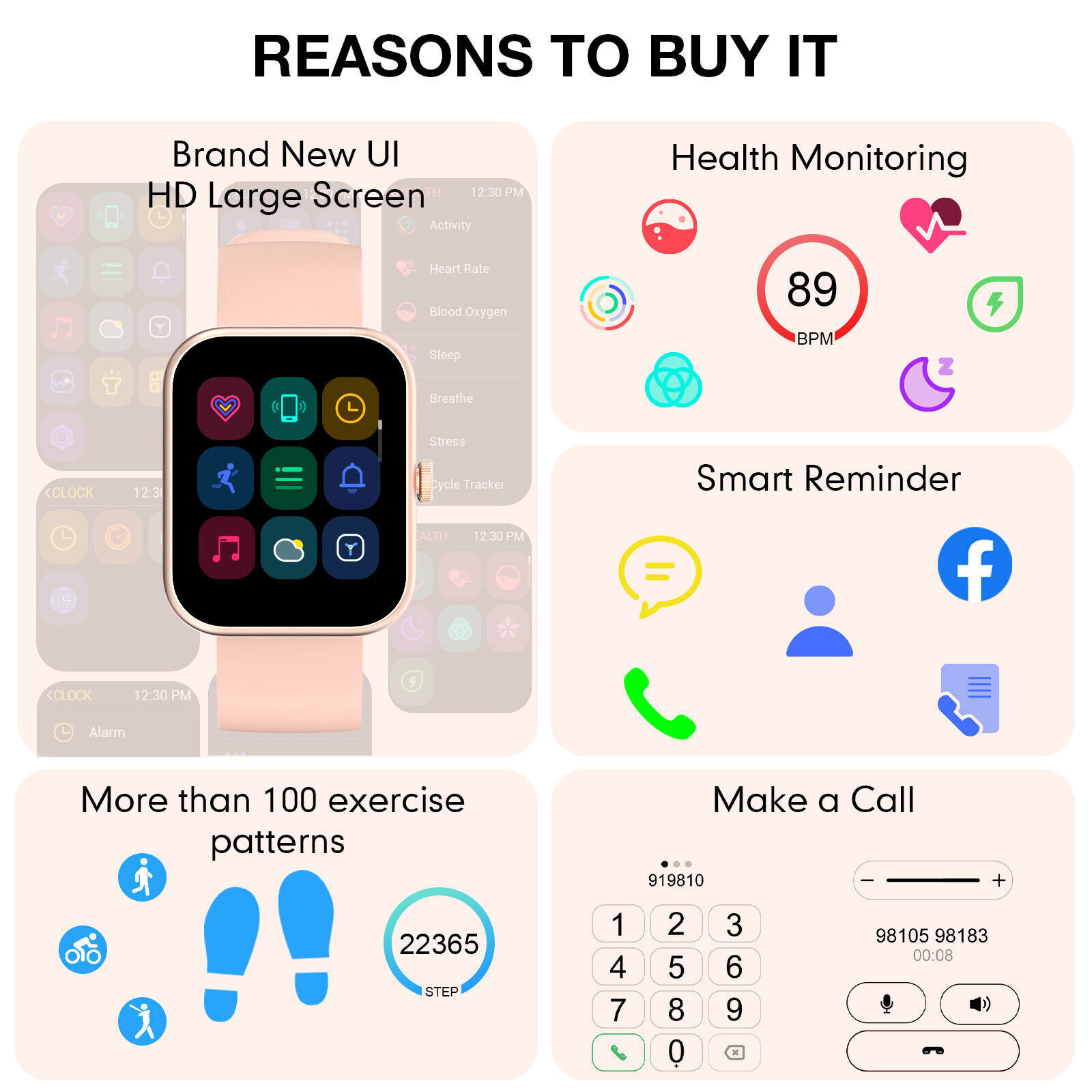 Smartwatch for Android and iOS - Women's Blood Pressure Monitor