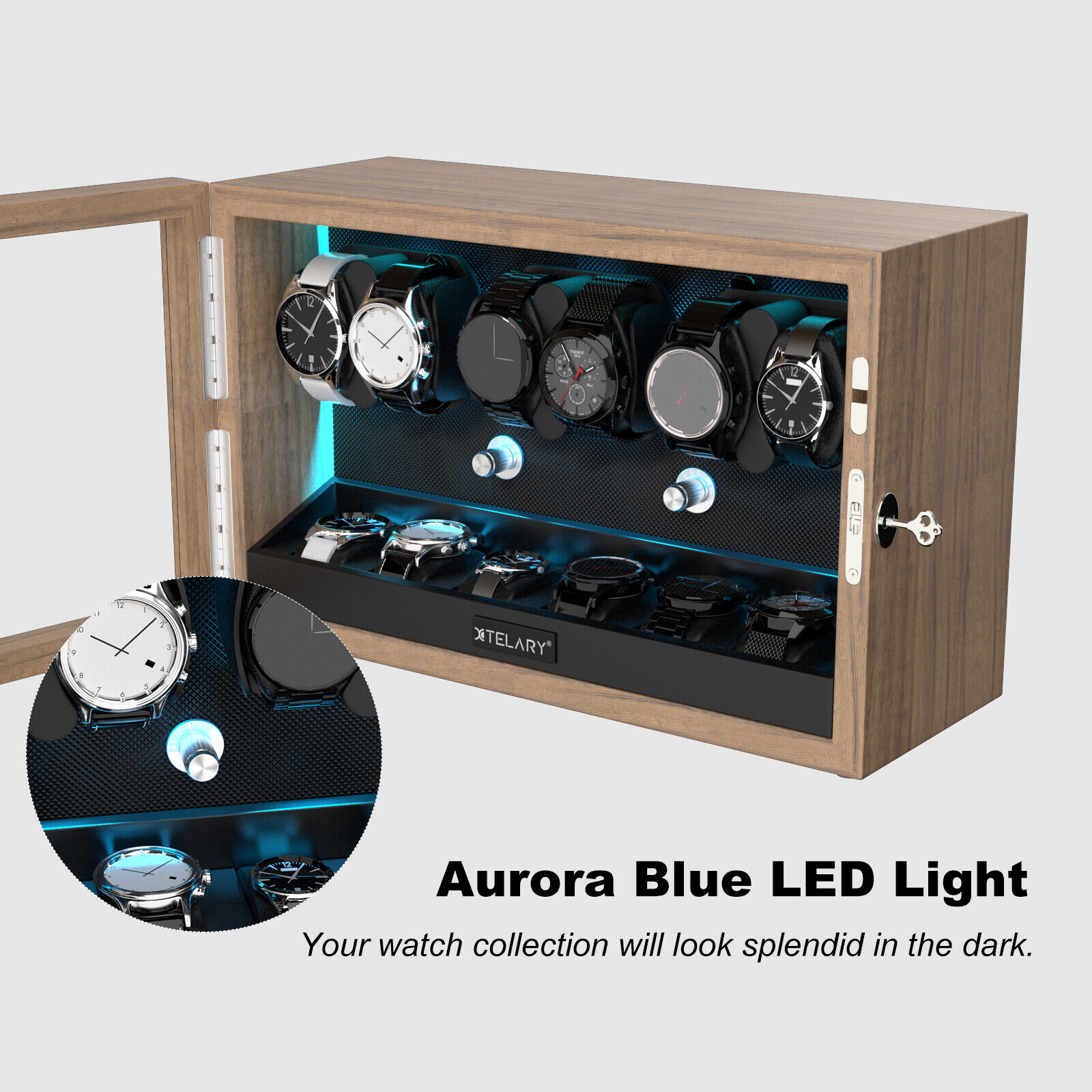 LED Automatic Watch Winders with 6 Storage Box