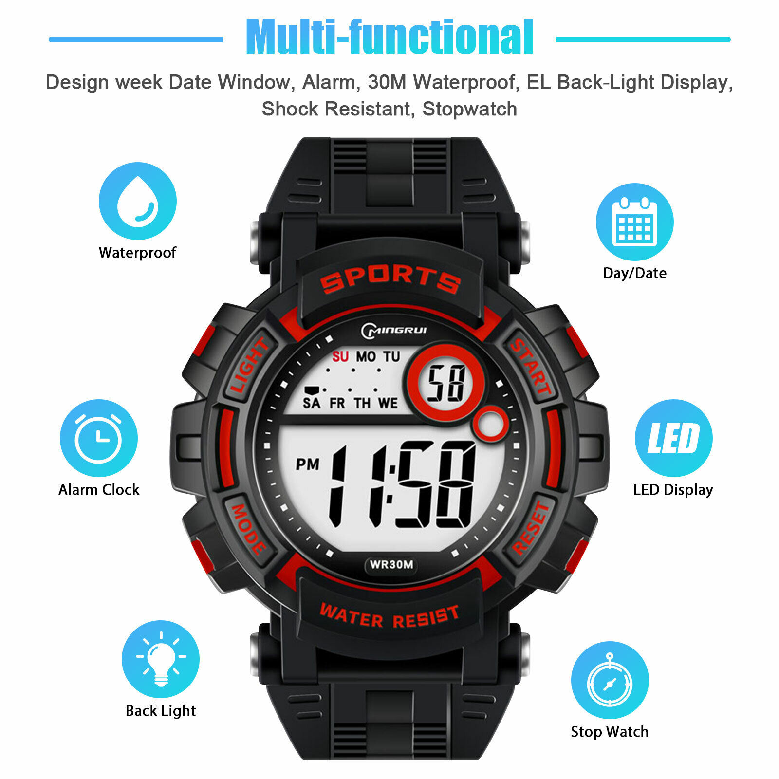 Waterproof LED Sports Watch for Kids