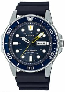 Casio MTP-S110-2AV, Men's Watch, Black Resin, Blue Dial, Date, Solar Battery