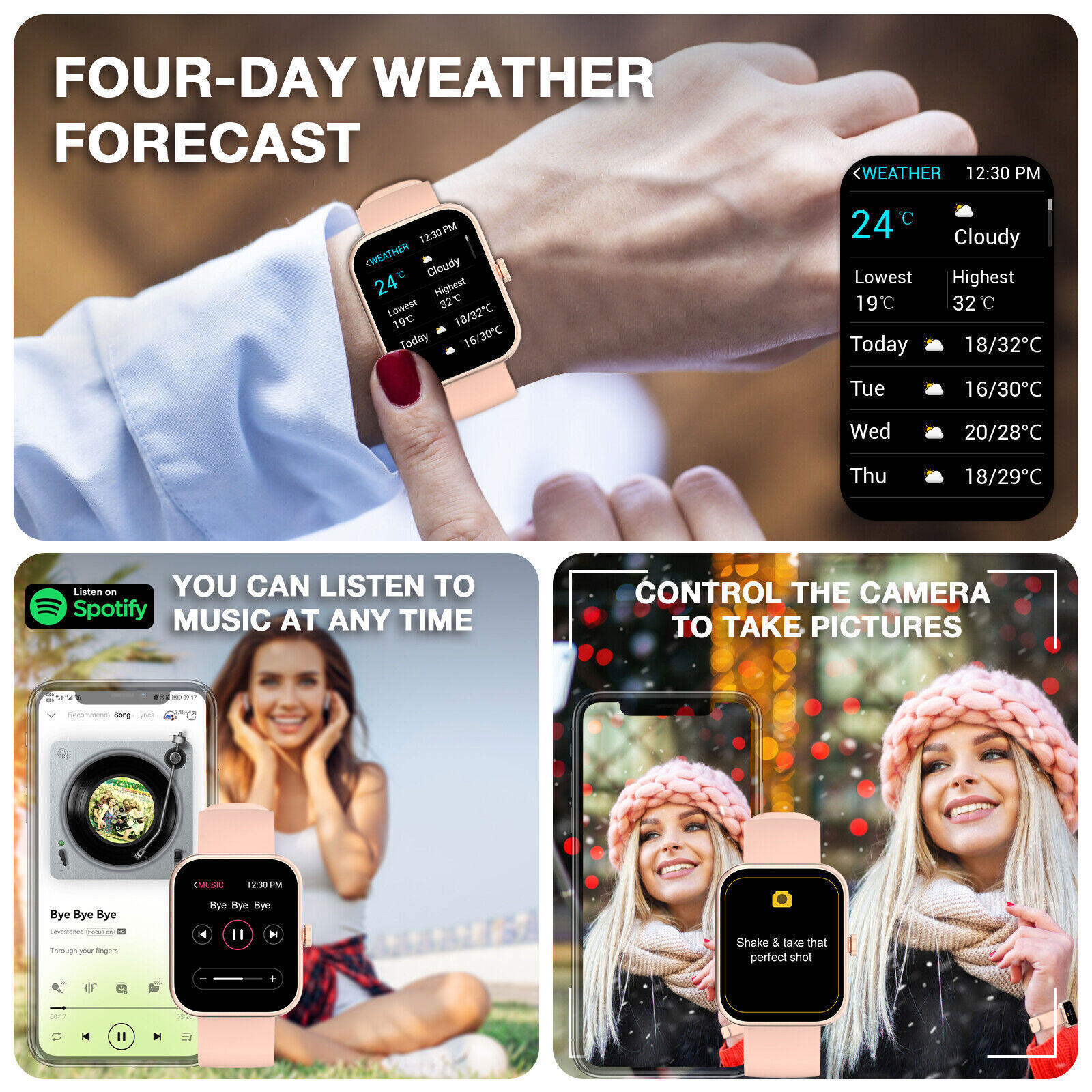 Smartwatch for Android and iOS - Women's Blood Pressure Monitor