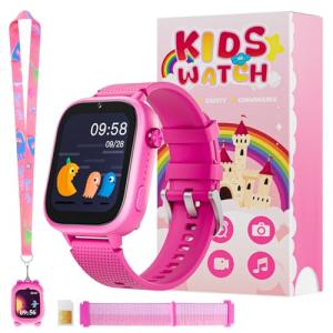 OKYUK 4G Smartwatch, Kids Watch for Kids with SIM Card, 47 Exciting Games, Two-Way Calling Feature, SOS Emergency Call Button Ideal for Kids Aged 3-12, Children’s Cell Phone Alternative (Rose Red)