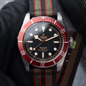Tudor Heritage Black Bay STRAPS Black Dial Red Aluminum Bezel Automatic 41 Watch