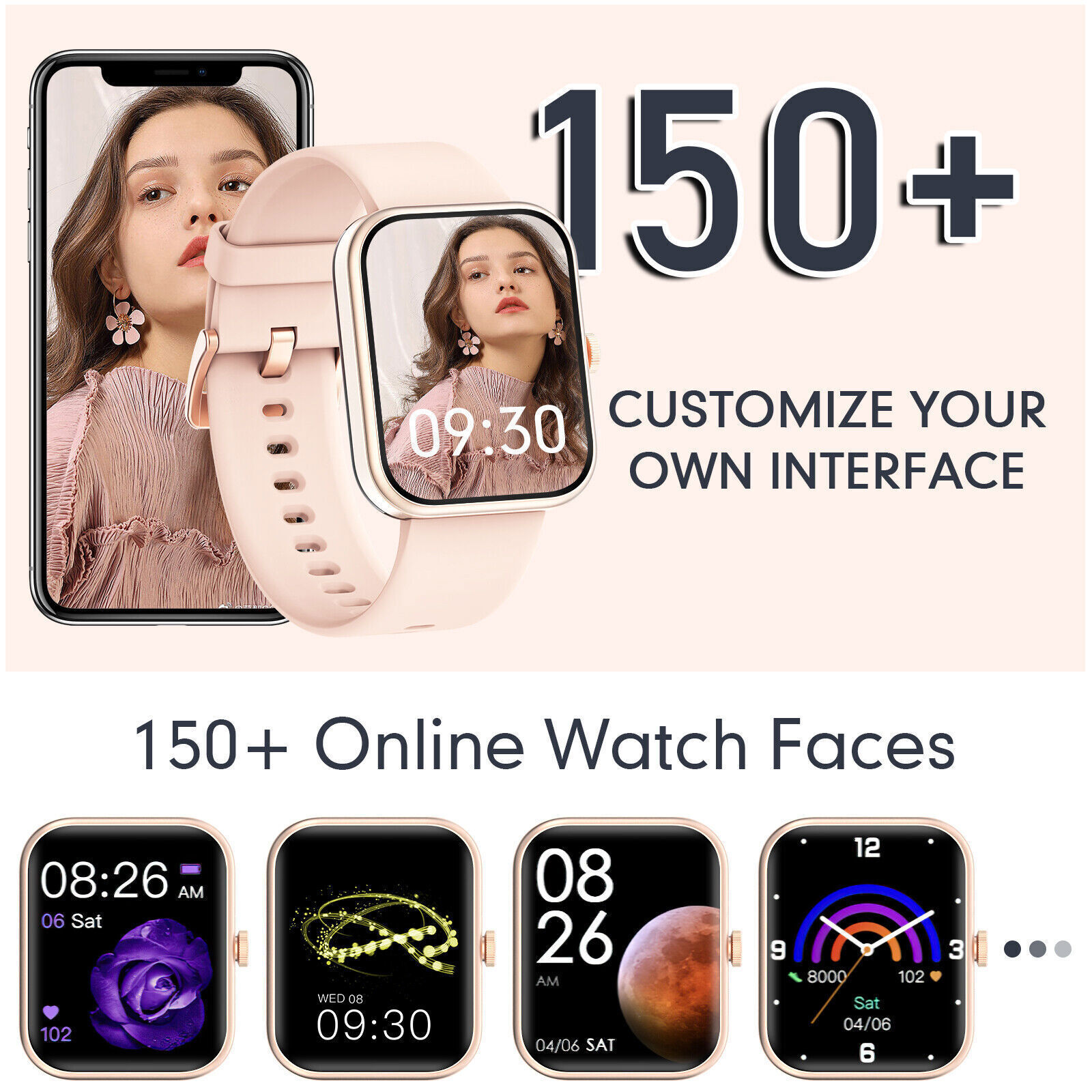 Smartwatch for Android and iOS - Women's Blood Pressure Monitor