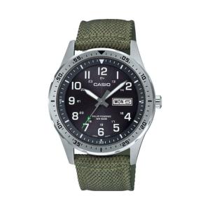 Casio MTP-S120L-3AV, Men's Watch, Green Nylon, Black Dial, Date, Solar Battery