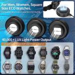 ECEEN Solar Watch Charger, 8H Timing Off with Men, Women & Square 3 Caps, LED UV Light Fast Charge Eco Driver Watches Compatible Casio/Tough/Protrek/Seiko/Citizen/Garmin/Timex/Bering/FANMIS (Black)