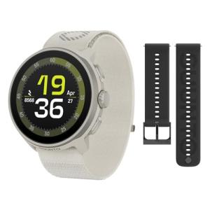 SUUNTO Run Sport Watch, Running GPS Watch Frost Gray (w/Textile Strap) & SUUNTO 22 ATH6 Silicone Strap All Black S+M