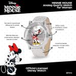 Disney Minnie Mouse Watch for Women - Silver Glitz Leather Strap, White Dial, Silver Case | Stylish Minnie Watches for Women | Elegant Mouse Watch, Fans