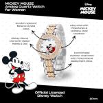 Disney Mickey Mouse Watch – Stylish & Fun Mickey Mouse Watches for Women – Classic Inspired Timepiece – Women's Watch with White Dial & Floating Stones, Multicolor Stainless Steel Strap