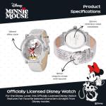 Disney Minnie Mouse Watch for Women - Silver Glitz Leather Strap, White Dial, Silver Case | Stylish Minnie Watches for Women | Elegant Mouse Watch, Fans