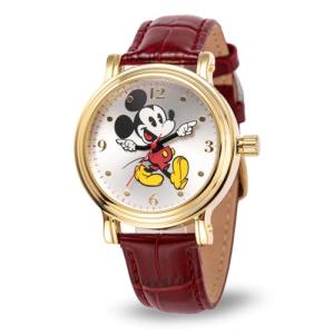 Disney Mickey Watch - Watch for Women - Mickey Mouse Watches for Women - Toys - 90s Mouse - Vintage - 's Articulating Hands - Gold Case - Red Leather Strap