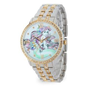 Disney Ariel Inspired Fashion Watch for Women – Stylish Mermaid Character Dial with Sparkling Bezel – Great Christmas Gift for Moms, Women, or Collectors of Animated Accessories – Gold Bracelet Strap