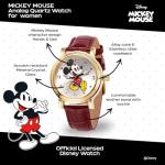 Disney Mickey Watch - Watch for Women - Mickey Mouse Watches for Women - Toys - 90s Mouse - Vintage - 's Articulating Hands - Gold Case - Red Leather Strap