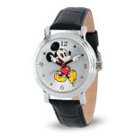 Disney Mickey Watch - Watch for Women - Mickey Mouse Watches for Women - Toys - 90s Mouse - Vintage - 's Articulating Hands - Silver Case - Black Leather Strap