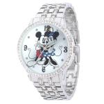 Disney Minnie and Mickey Mouse Glitz Watch for Women, Stylish Minnie and Mickey Watch, Elegant Women's Mouse Watches, Chic Timeless Design, Stainless Steel Strap, Silver Case, White Dial