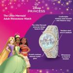 Disney Ariel Inspired Fashion Watch for Women – Stylish Mermaid Character Dial with Sparkling Bezel – Great Christmas Gift for Moms, Women, or Collectors of Animated Accessories – Gold Bracelet Strap