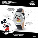 Disney Mickey Watch - Watch for Women - Mickey Mouse Watches for Women - Toys - 90s Mouse - Vintage - 's Articulating Hands - Silver Case - Black Leather Strap