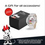 Disney Minnie Mouse Watch for Women - Silver Glitz Leather Strap, White Dial, Silver Case | Stylish Minnie Watches for Women | Elegant Mouse Watch, Fans