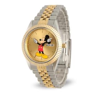 Disney Mickey Mouse Watch for Men – Classic Mens Mickey Mouse Watch – Stylish Watches for Men – Officially Licensed Watches – Multicolor Stainless Steel Strap, Gold Dial – Vintage-Inspired
