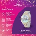 Disney Ariel Inspired Fashion Watch for Women – Stylish Mermaid Character Dial with Sparkling Bezel – Great Christmas Gift for Moms, Women, or Collectors of Animated Accessories – Gold Bracelet Strap
