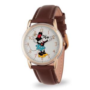 Disney Minnie Mouse Watch for Women - Brown Leather Strap, Gold Case, White Dial - Stylish Minnie Watches for Women, Classic Mouse Watch, Elegant 's Watches with Timeless Design