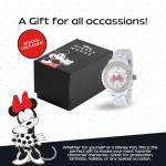 Disney Minnie Mouse with Red Bow Glitz Watch for Women – Stylish Minnie Mouse Watch for Women, Elegant Watches, Perfect Watches Gift Her, Stainless Steel Strap, Silver Case