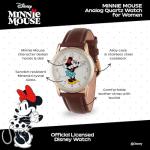 Disney Minnie Mouse Watch for Women - Brown Leather Strap, Gold Case, White Dial - Stylish Minnie Watches for Women, Classic Mouse Watch, Elegant 's Watches with Timeless Design