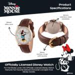 Disney Minnie Mouse Watch for Women - Brown Leather Strap, Gold Case, White Dial - Stylish Minnie Watches for Women, Classic Mouse Watch, Elegant 's Watches with Timeless Design