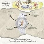 Disney Elegant Winnie The Pooh Women’s Watch Featuring Classic Pooh Bear Dial – Stylish Gift Fans and Collectors – Silver-Tone Case, Crystal Bezel, and White Ceramic Link Bracelet