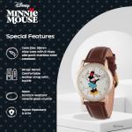 Disney Minnie Mouse Watch for Women - Brown Leather Strap, Gold Case, White Dial - Stylish Minnie Watches for Women, Classic Mouse Watch, Elegant 's Watches with Timeless Design