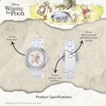Disney Elegant Winnie The Pooh Women’s Watch Featuring Classic Pooh Bear Dial – Stylish Gift Fans and Collectors – Silver-Tone Case, Crystal Bezel, and White Ceramic Link Bracelet