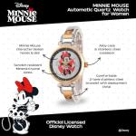 Disney Minnie Mouse Watch for Women, Stylish Minnie Watches for Women, Elegant 's Mouse Watch, Perfect Watches Fashionable, Multicolor Stainless Steel Strap, Gold Case, Black Bezel