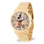 Disney Officially Licensed Mickey Mouse Watch for Men, Articulating Hands Design, Mickey Mouse Watches for Men, Classic Watch, Gold Dial, Metal Case, Stainless Steel Strap